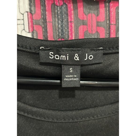 Sami & Jo Blouse Black Tank Top Attached Red White Chain Print Jacket Long Sz S - Picture 5 of 10